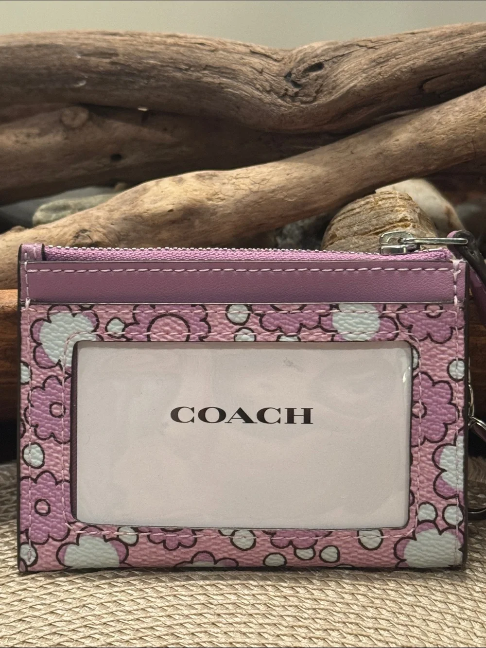 Coach Pink Floral Zip Card Case - Picture 2 of 10